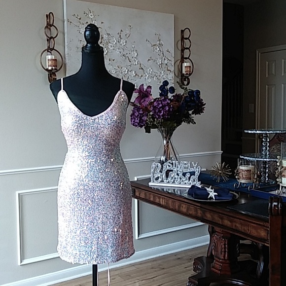 Eilly Bazar Embellished Light Pink Cocktail Mini Dress Size L - Picture 14 of 17